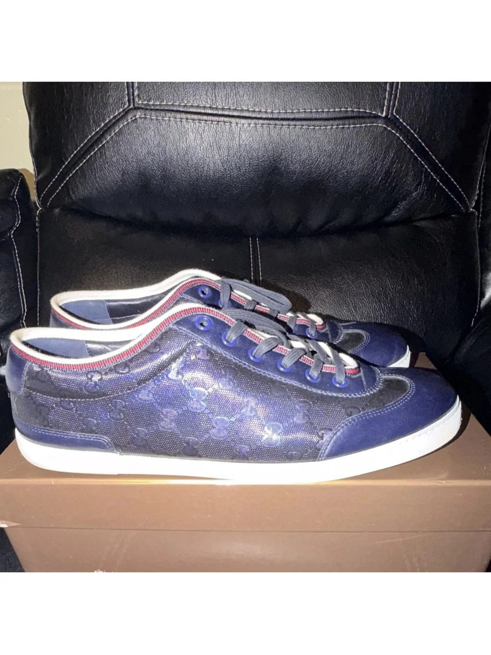 Gucci Men’s Navy Sneakers with Red & White Trim